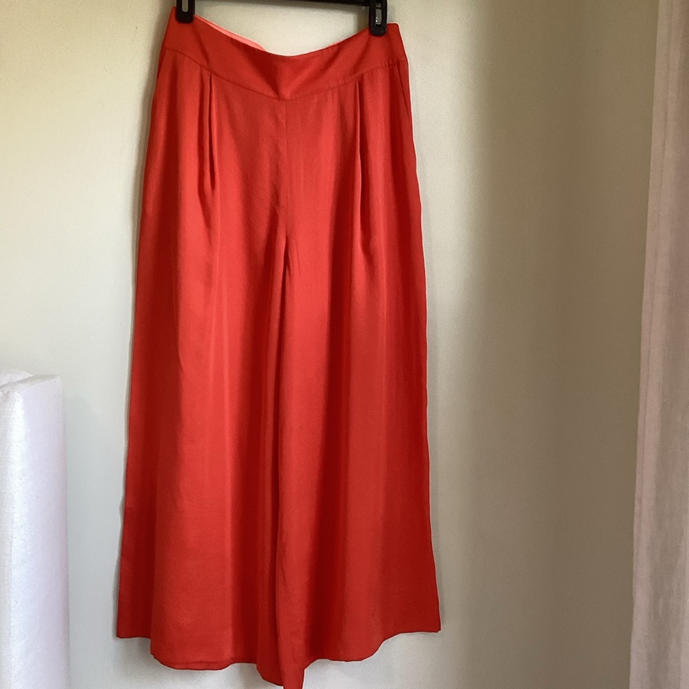 Anthropologie x Delpozo Wide Leg Trousers Size 6 Satin Feel Party